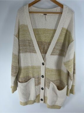 Free People Cream & Olive Striped Button-Front Cardigan